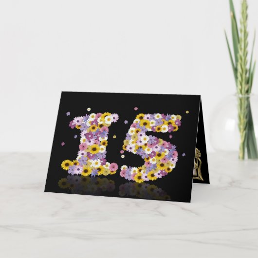 Carte de 15e anniversaire avec lettres fleuries (Devant)