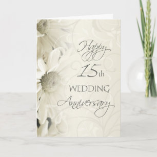 Carte de 15e anniversaire de mariage Fleurs blanch