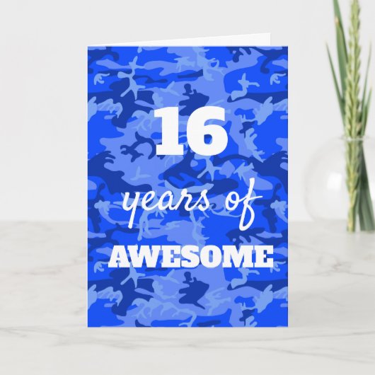 Carte de 16e anniversaire du Camouflage bleu (Devant)