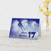 Carte de 17ème anniversaire avec des chevaux de su (Fleur jaune)