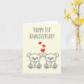 Carte de 1er anniversaire de couple d'ours koala m (Fleur jaune)