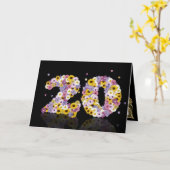 Carte de 20e anniversaire avec lettres fleuries (Fleur jaune)