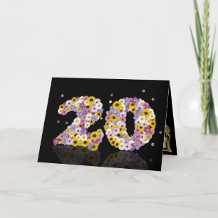Carte de 20e anniversaire avec lettres fleuries