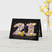 Carte de 21e anniversaire avec lettres fleuries (Fleur jaune)