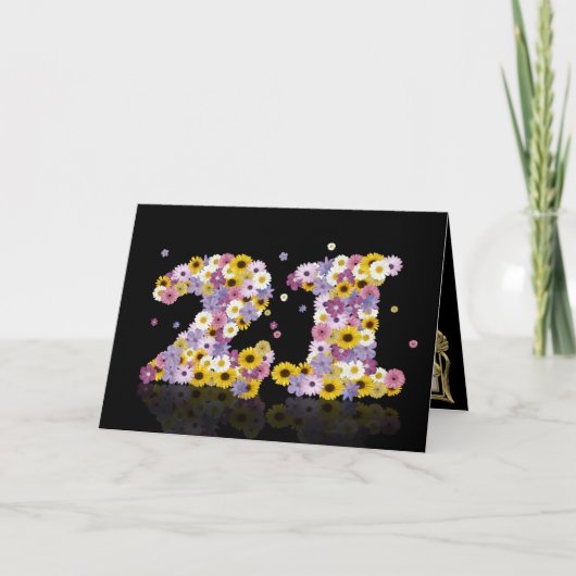 Carte de 21e anniversaire avec lettres fleuries (Devant)