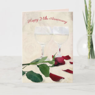 Carte de 24e anniversaire de mariage rose et vin