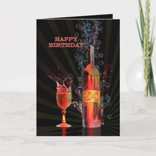 Carte de 24e anniversaire de vin éclaboussant (Devant)