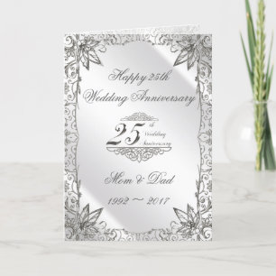 Carte de 25e anniversaire de mariage Flourish Silv
