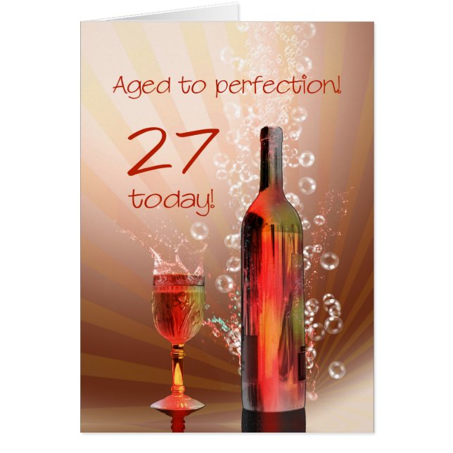 Carte de 27e anniversaire de vin éclaboussant (Devant)