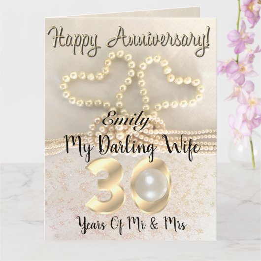 Carte de 30e anniversaire de mariage perlé pour fe (Orchidée)