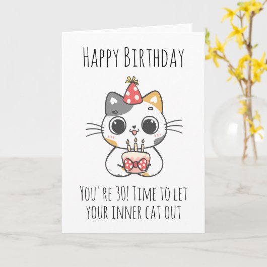 carte de 30e anniversaire du chat (Fleur jaune)