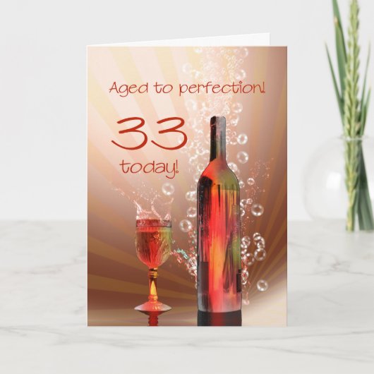 Carte de 33e anniversaire de vin éclaboussant (Devant)
