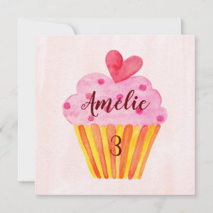 Carte de 3e anniversaire - cupcake aquarelle