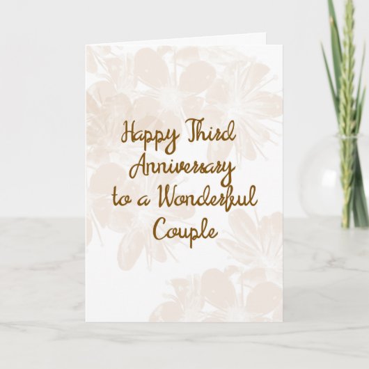 Carte de 3e anniversaire de mariage avec des fleur (Devant)