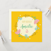 Carte de 3e anniversaire - fille florale (Devant/Arrière en situation)