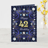 Carte de 42e anniversaire avec des masses de bijou (Fleur jaune)