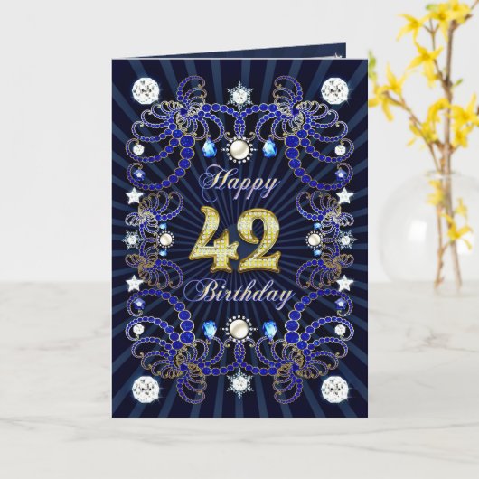 Carte de 42e anniversaire avec des masses de bijou (Fleur jaune)