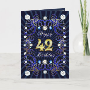 Carte de 42e anniversaire avec des masses de bijou