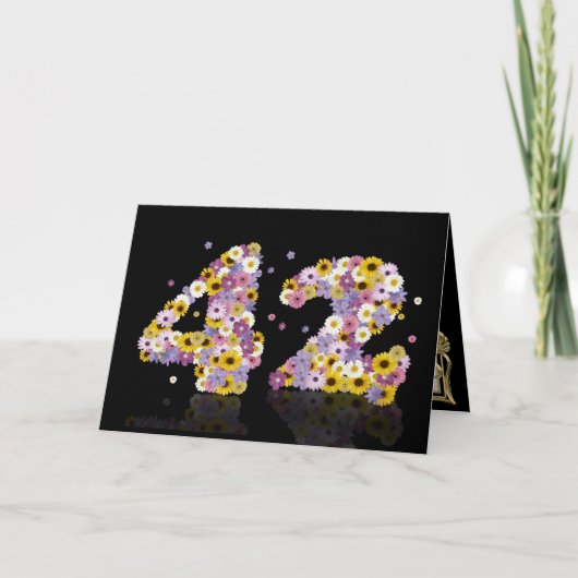 Carte de 42e anniversaire avec lettres fleuries (Devant)