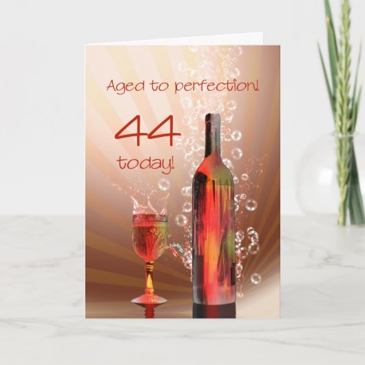 Carte de 44e anniversaire de vin éclaboussant (Devant)