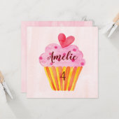Carte de 4e anniversaire - cupcake aquarelle (Devant/Arrière en situation)
