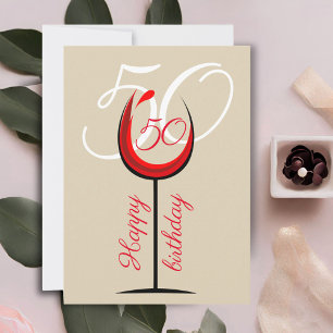 Carte de 50e anniversaire avec verre à vin rouge m