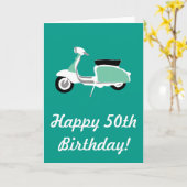 Carte de 50e anniversaire Retro Scooter (Fleur jaune)