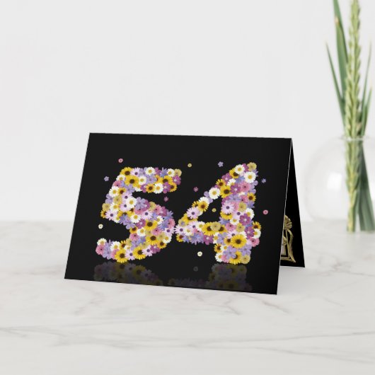 Carte de 54ème anniversaire avec lettres fleuries (Devant)