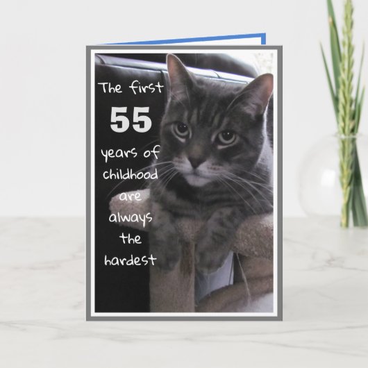 Carte de 55 ans drôle pour chat d'anniversaire (Devant)