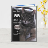 Carte de 55 ans drôle pour chat d'anniversaire (Fleur jaune)