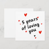 Carte de 5 ans heureuse - Amour & Coeurs (Devant / Derrière)
