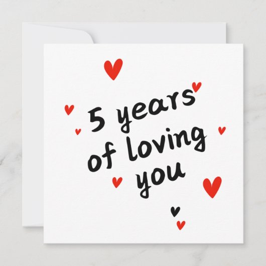 Carte de 5 ans heureuse - Amour & Coeurs (Devant)
