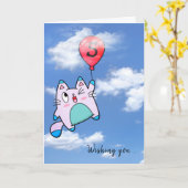 Carte de 5e anniversaire avec chat et ballon (Fleur jaune)