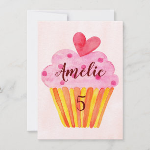 Carte de 5e anniversaire - cupcake aquarelle