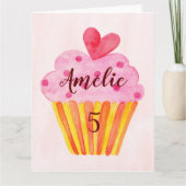 Carte de 5e anniversaire - cupcake aquarelle (Devant)