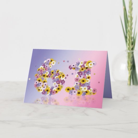 Carte de 61e anniversaire avec lettres fleuries (Devant)