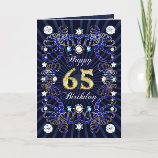 Carte de 65e anniversaire avec des masses de bijou (Devant)