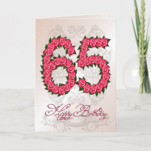 Carte de 65e anniversaire avec rose et feuille