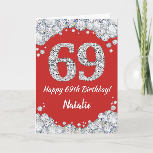 Carte de 69e anniversaire avec paillettes rouges e (Devant)