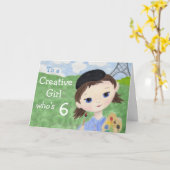 Carte de 6e anniversaire de la fille artiste (Fleur jaune)