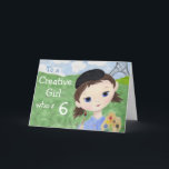 Carte de 6e anniversaire de la fille artiste<br><div class="desc">Cute birthday card has a girl with a paintbrush and beret,  just right for a birthday girl's turning six</div>