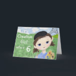 Carte de 6e anniversaire de la fille artiste<br><div class="desc">Cute birthday card has a girl with a paintbrush and beret,  just right for a birthday girl's turning six</div>