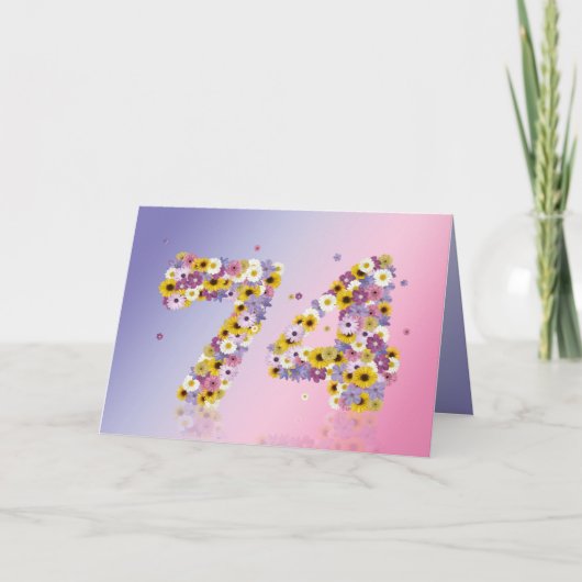 Carte de 74e anniversaire avec lettres fleuries (Devant)