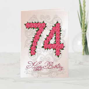 Carte de 74e anniversaire avec rose et feuille