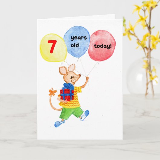 Carte de 7e anniversaire de 'Little Mouse' (Fleur jaune)