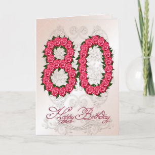 Carte de 80e anniversaire avec roses et feuilles