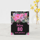 Carte de 80e anniversaire noire fleurs roses aquar (Fleur jaune)