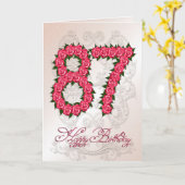 Carte de 87e anniversaire avec roses et feuilles (Fleur jaune)