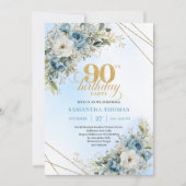Carte de 90e anniversaire moderne poussiéreuse ble (Devant)