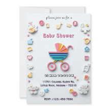 Carte de Baby Shower avec Landau et Icônes Mignonn